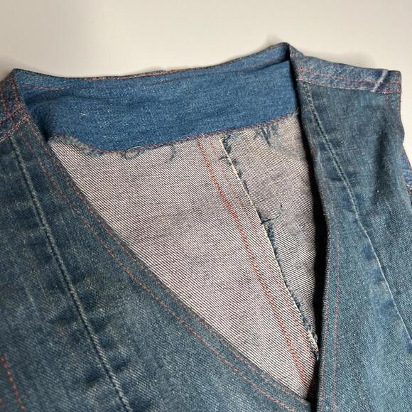 Vtg 70s Denim Workwear Vest Western Chorewear Snap Button Distressed Patched - Picture 6 of 8